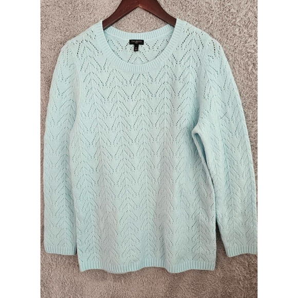 GORGEOUS Talbots Soft Aqua Pointelle Knit Sweater SO SOFT sz 1X 16 18 - Picture 1 of 3